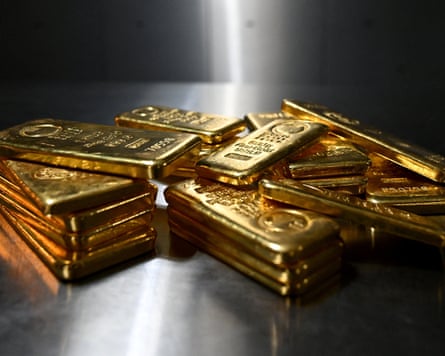 Gold bars of various values are stored in a safe deposit room in Munich, Germany