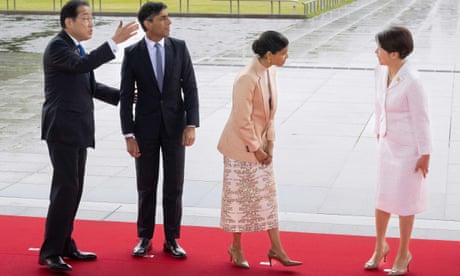 Rishi Sunak and his wife Akshata Murty (both in centre) meet the Japanese prime minister Fumio Kishida and his wife Yuko at the Peace Memorial Park in Hiroshima on Friday