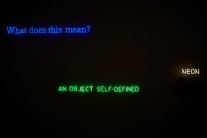 What (does this mean?), 2009, Self-defined object (green), 1966 and Neon, 1965 by Joseph Kosuth/Courtesy Sprüth Magers Gallery London