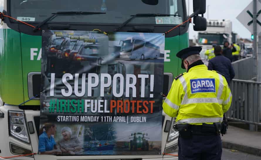 Irish hauliers stage a blockade organised by the group People of Ireland Against Fuel Prices.
