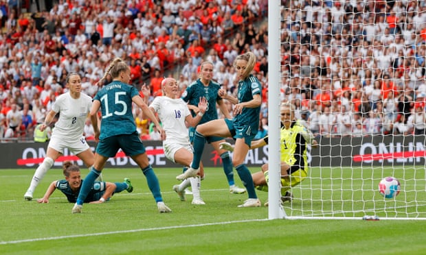 Chloe Kelly pounces to score the winning goal for England.