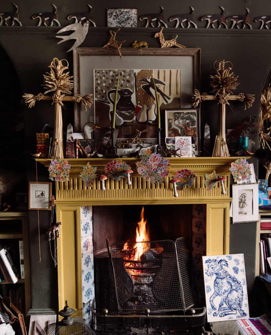 The overloaded fireplace in the front room.