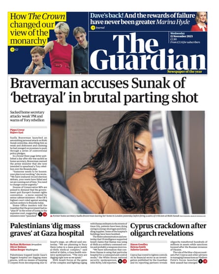 Guardian front page, Wednesday 15 November 2023