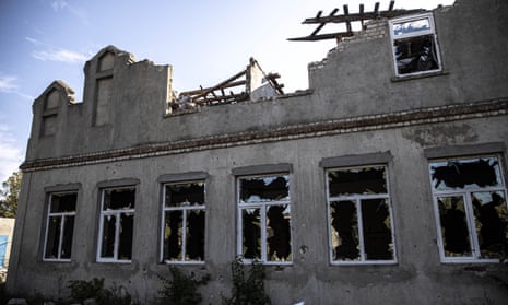 A destroyed house in the village of Shevchenkove, in Mykolaiv, Ukraine