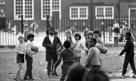 School children playing together in Southall, London, in 1972.
