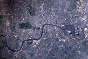 London, EnglandLondon’s great parks stand out from above. Look closely to see the distinctive red hue of The Mall leading to Buckingham Palace.
