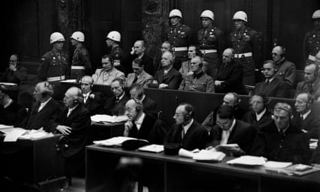 Hermann Göring, Rudolf Hess, Joachim von Ribbentrop and other Nazi leaders on the opening day of the trial on 20 November 1945.