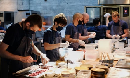 Staff at Noma prepare food in the kitchen