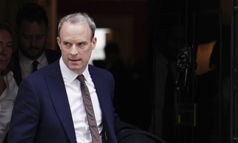 Dominic Raab leaves 10 Downing Street, London, following a Cabinet meeting.