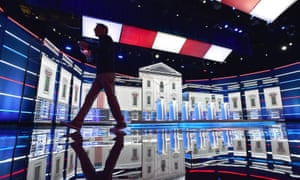 The stage set for Wednesday’s Democratic presidential debate in Las Vegas, Nevada.