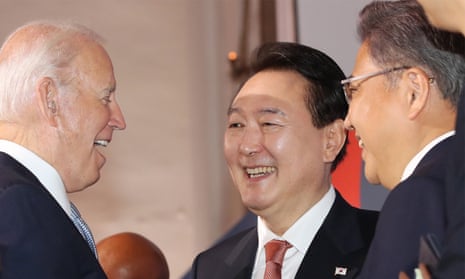 Yoon Suk-yeol talks to US president, Joe Biden, on the sidelines of the UN general assembly earlier this week. 