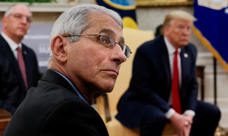Dr Anthony Fauci attends a coronavirus meeting between Donald Trump and the Louisiana governor, John Bel Edwards, at the White House on 29 April. 