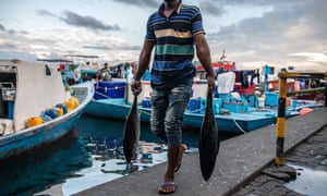 Descarga de atún en Malé.  El pescado es fundamental para el empleo y la seguridad alimentaria en Maldivas.
