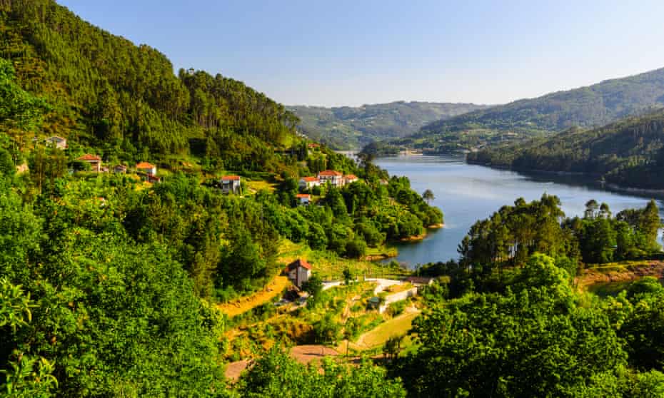 A scenic view of Cavado River and Peneda-Geres national park in northern Portugal.