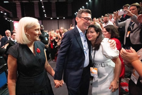 Andy Burnham and his wife Marie-France Van Heel (left) meeting delegates after the speech.