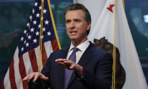 California’s governor, Gavin Newsom, speaks in Rancho Cordova, California, on 23 March.