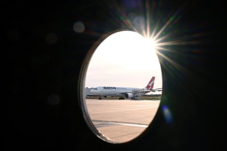 Qantas aircraft seen from a plane window