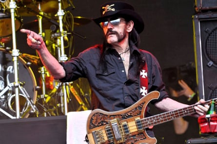 Lemmy performing live with Motörhead on the Pyramid stage during the first day of the Glastonbury festival in June.
