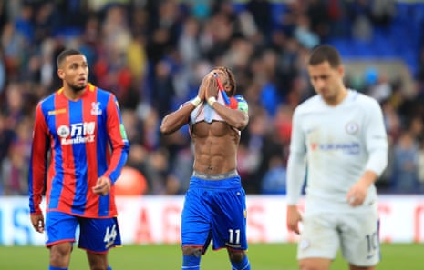 Wilfried Zaha celebrates after the final whistle.