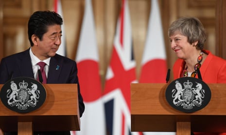 Theresa May and Japanese Prime Minister Shinzo Abe at their news conference.