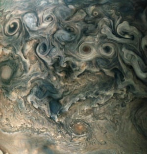 An image of the North polar region of Jupiter.