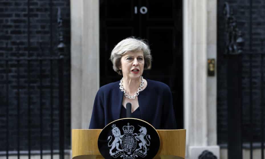 Theresa May speaks to the media outside No 10 Downing Street in July