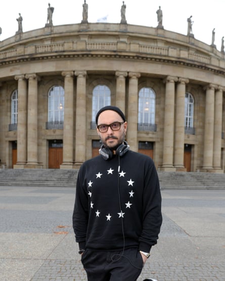 Serebrennikov in front of the opera house in Stuttgart, Germany, in 2015, where he was directing Salome.