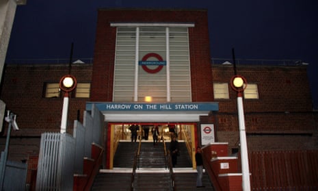 The stepped entrance to Harrow-on-the-Hill station in December 2013.