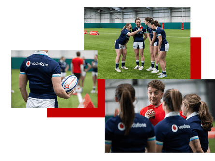 Collage of pictures of the team training