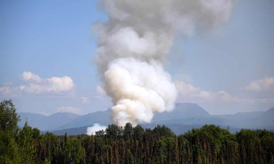 Smoke rises from a wildfire on 3 July 2019 south of Talkeetna, Alaska.