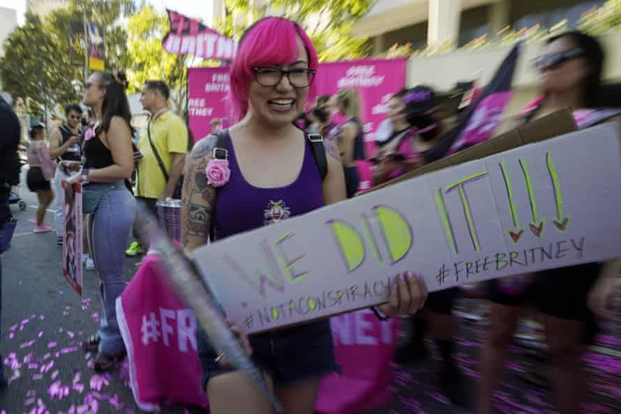 The #FreeBritney movement finds its moment: ‘All the hard work was worth it’ | Britney Spears 5 A supporter celebrates with a “We did it!” sign outside the Stanley Mosk courthouse in Los Angeles.