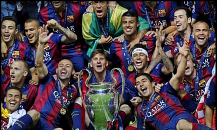Lionel Messi and his Barcelona teammates celebrate their victory over Juventus in the 2015 Champions League final.