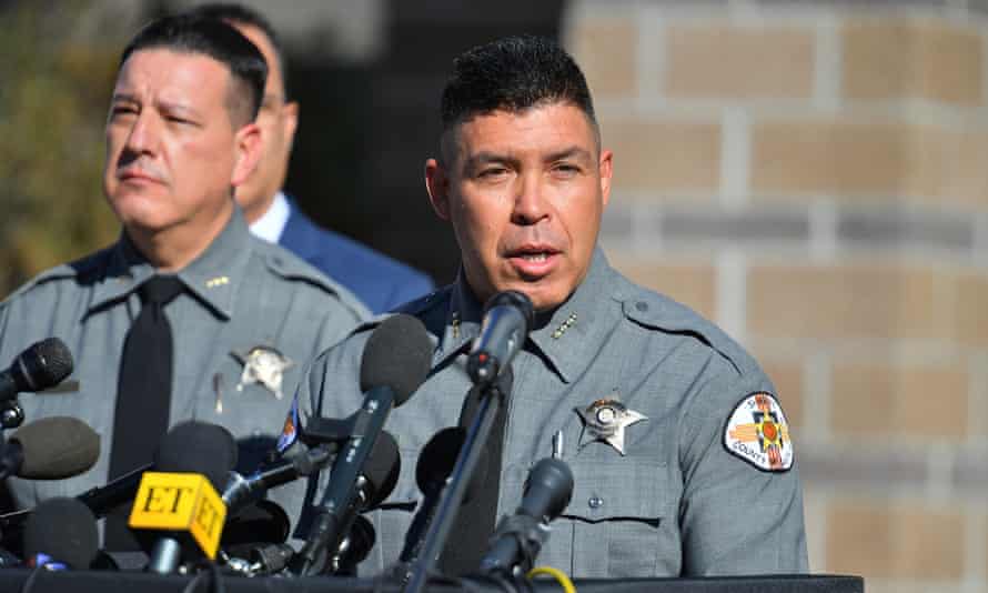 Santa Fe’s county sheriff, Adan Mendoza, speaks during a press conference