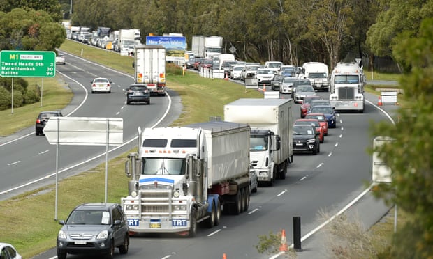 Traffic congestion on the Gold Coast Highway in Coolangatta after the reopening of Queensland’s borders to travellers outside Victoria