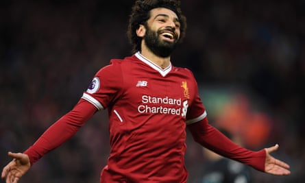 Liverpool FC’s Mohamed Salah celebrates scoring another goal