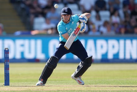England captain Harry Brook swings his bat at a rising ball during an ODI