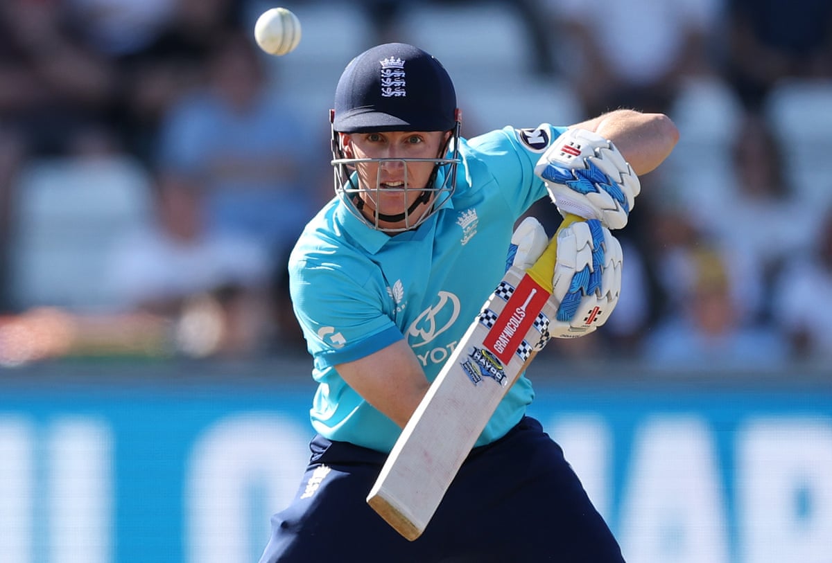 Harry Brook eyes his shot during the first ODI against Sri Lanka