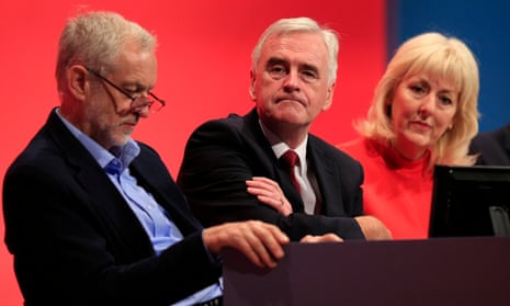 Jeremy Corbyn, Shadow chancellor John McDonnell and Jennie Formby during the second day of the Labour Party conference in the Brighton.