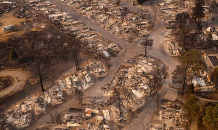 A mobile home park destroyed by fire in Phoenix, Oregon.
