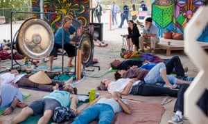A gong bath at a music festival in California.