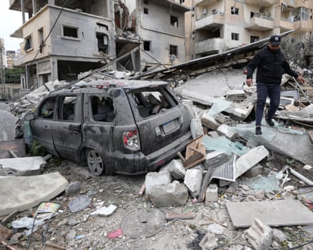 The remains of a building hit in an Israeli airstrike on Tyre