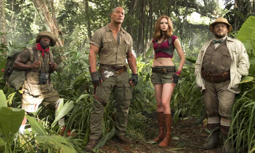 Johnson (second left) with Kevin Hart, Karen Gillan and Jack Black in Jumanji: Welcome to the Jungle.