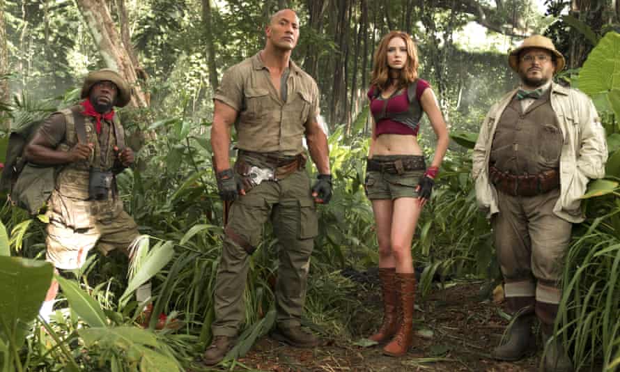 Kevin Hart, Dwayne Johnson, Karen Gillan and Jack Black in Jumanji: Welcome to the Jungle