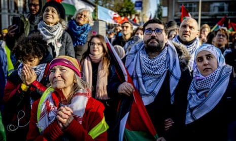 Pro-Palestinian demonstrators outside the International Court of Justice in The Hague, Netherlands, on 26 January.