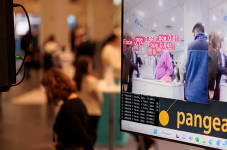Facial recognition software on display at an AI convention in New York City. Public defenders can struggle to keep pace with how new technology is being used against their clients.