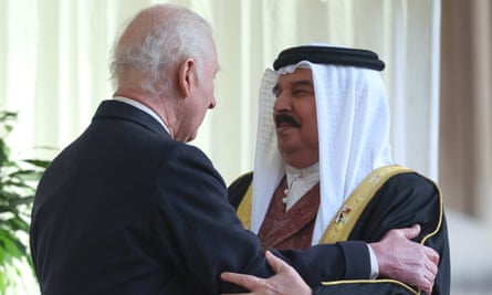 King Charles greets King Hamad of Bahrain in Windsor last month