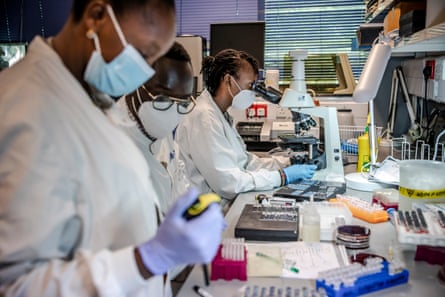 Kenyan scientists work in the immunology and microbiology labs.