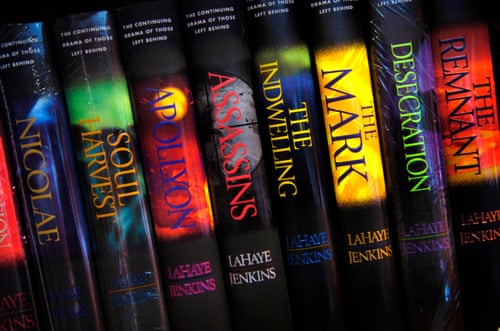 books side by side. titles include Desecration, the Remnant and The Mark