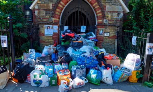 Donations left outside a church in Kensington.