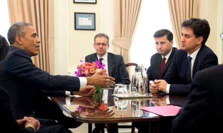 Barack Obama (left) and Ed Miliband (right) at a meeting in the White House in 2014